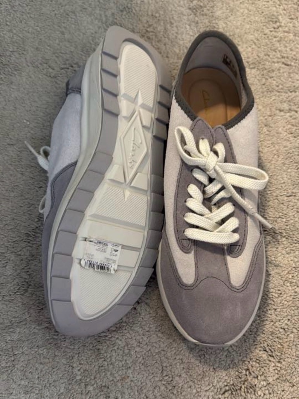 Clarks Mi-X Women's Gray and White Low-Top Suede Lace-Up Sneakers